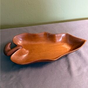 Vintage Hawaiian Carved Monkey Pod Wood Leaf Bowl 1950's MCM